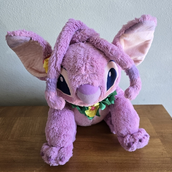 Disney Other - Disney Lilo & Stitch Hawaiian Angel Pink Plush with Satin Lei Flowers 12"